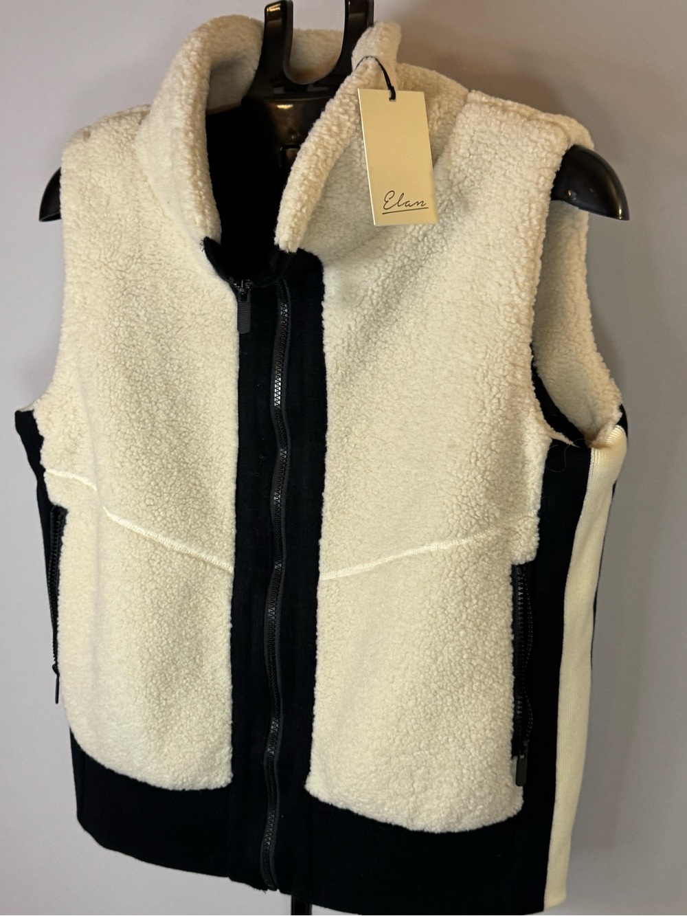 Elan Cream Sherpa Zip-Front Vest- Womens Large
